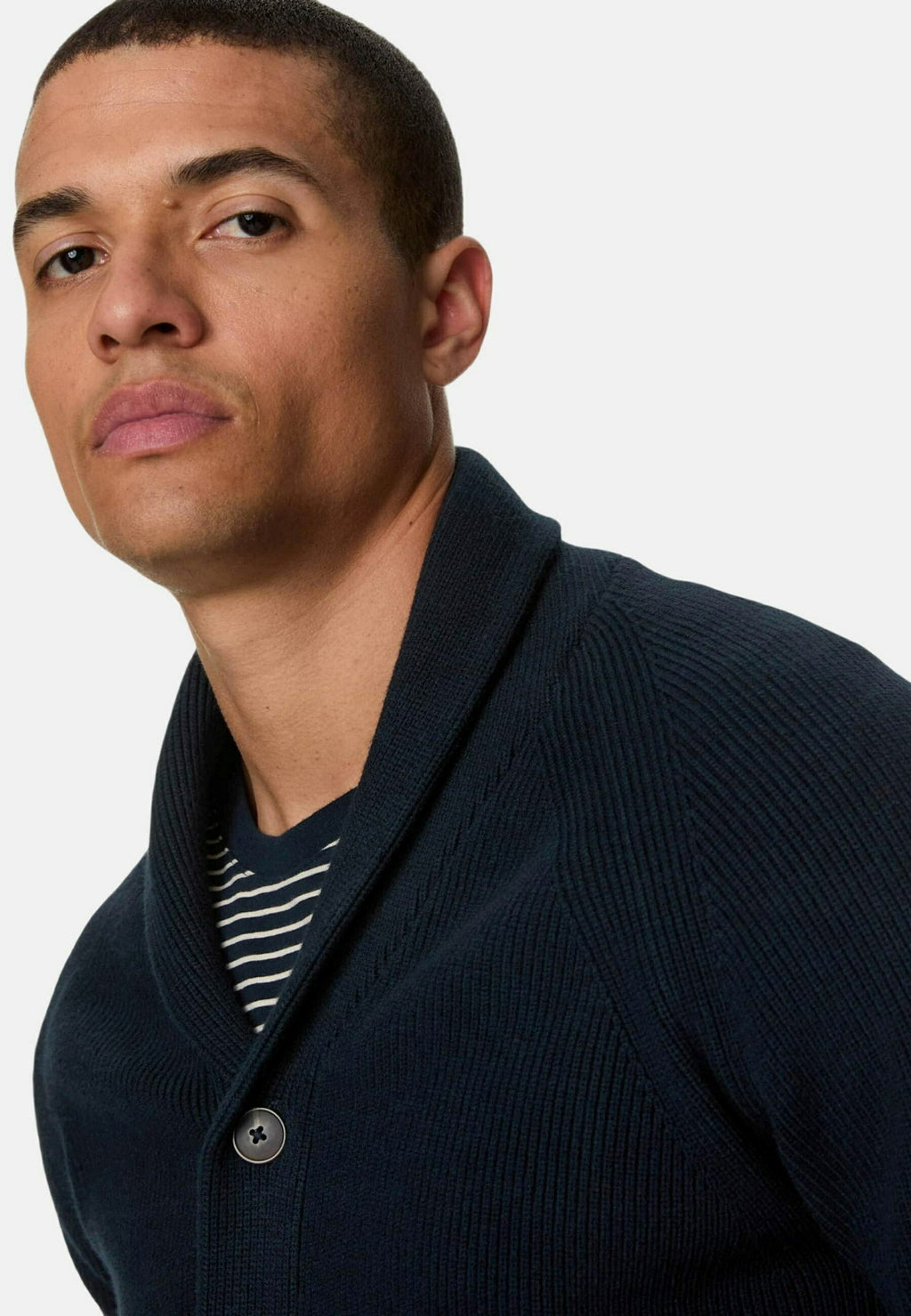 Marks & Spencer Cotton Blend Ribbed Shawl Collar