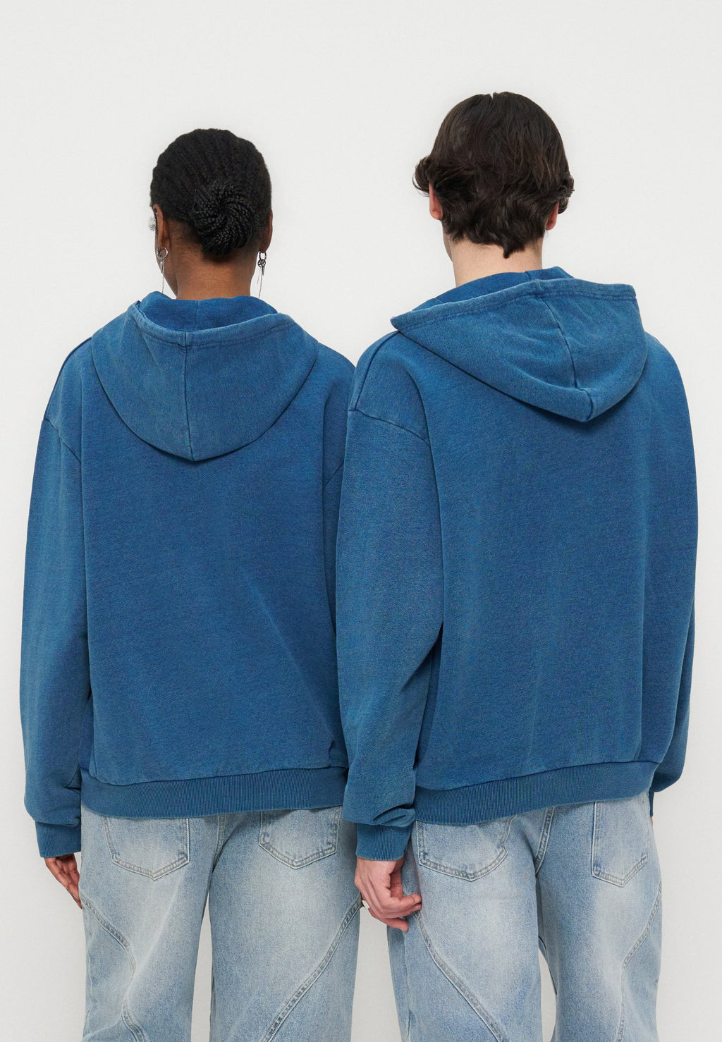 YOURTURN BOXY FIT DENIM LOOK ZIP-UP HOODIE