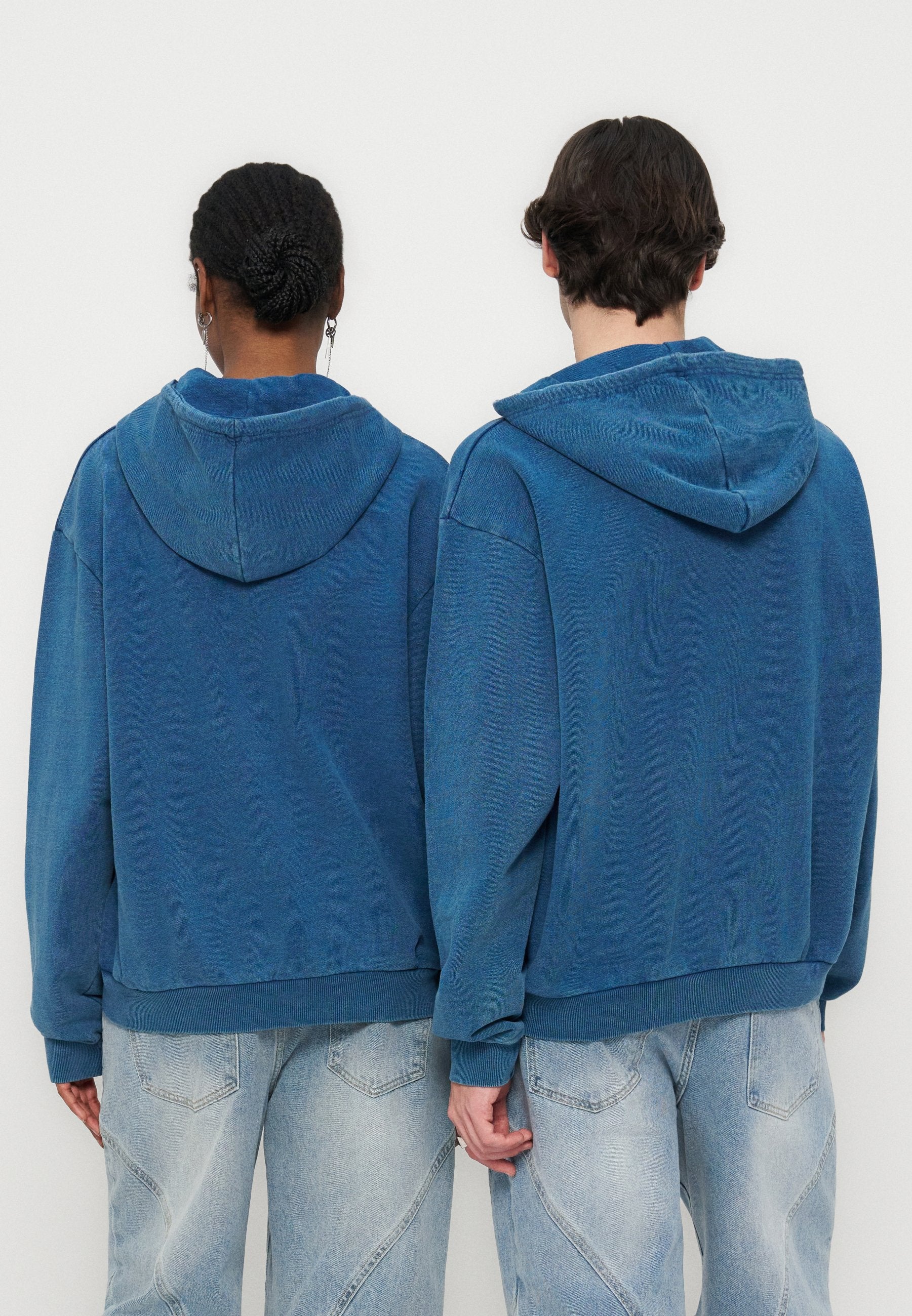 YOURTURN BOXY FIT DENIM LOOK ZIP-UP HOODIE
