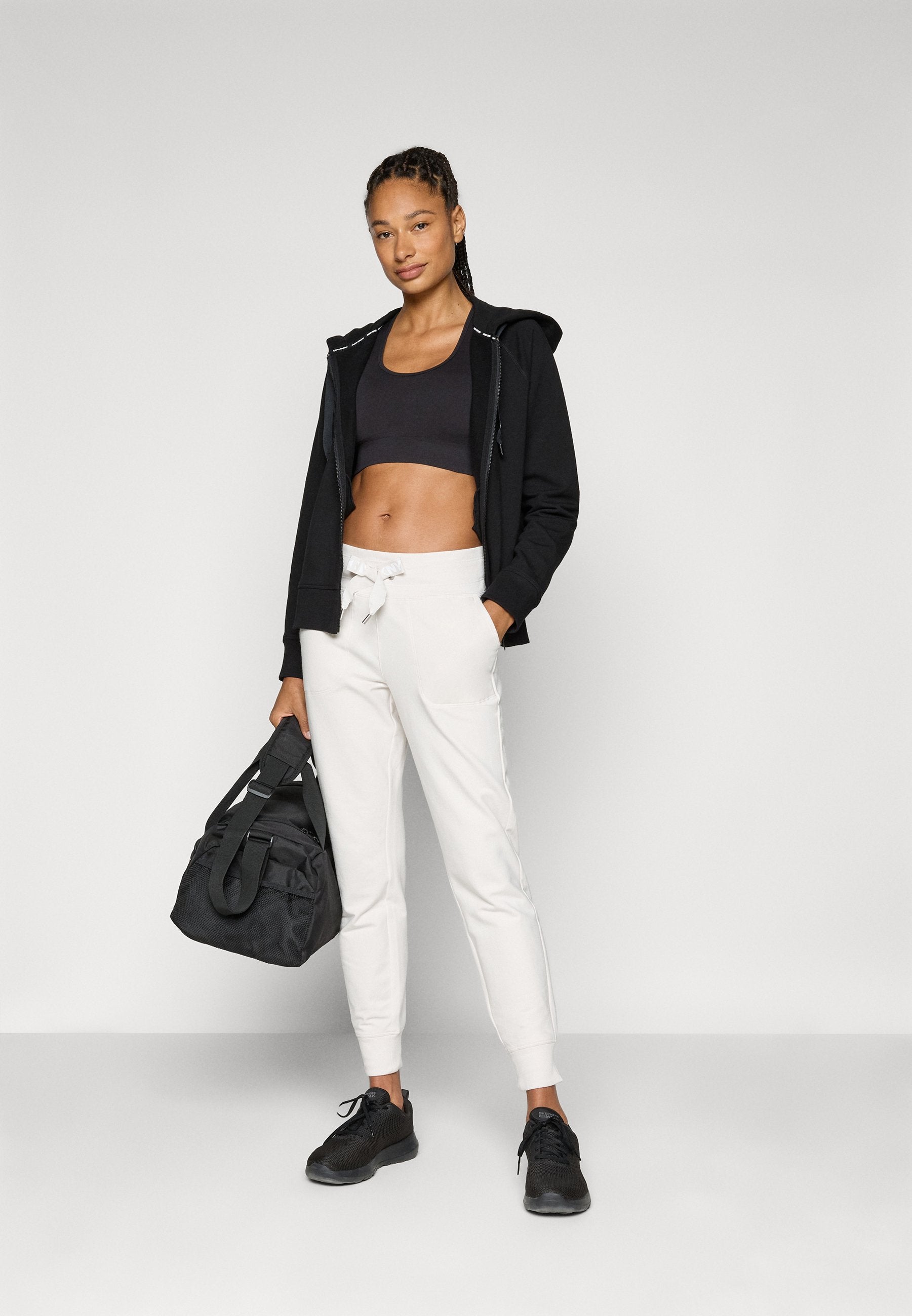 DKNY TWO TONE LOGO DRAWCORD ZIP HOODIE
