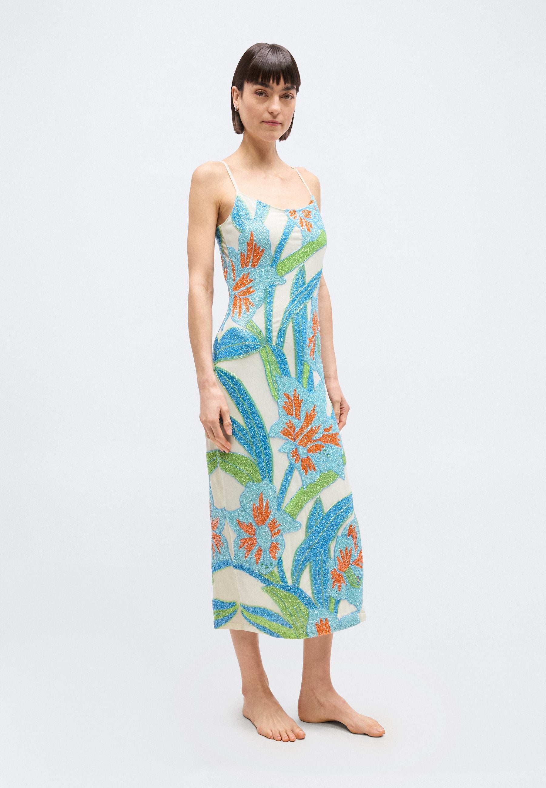 OCEANUS DELIAH BEADED MIDI DRESS