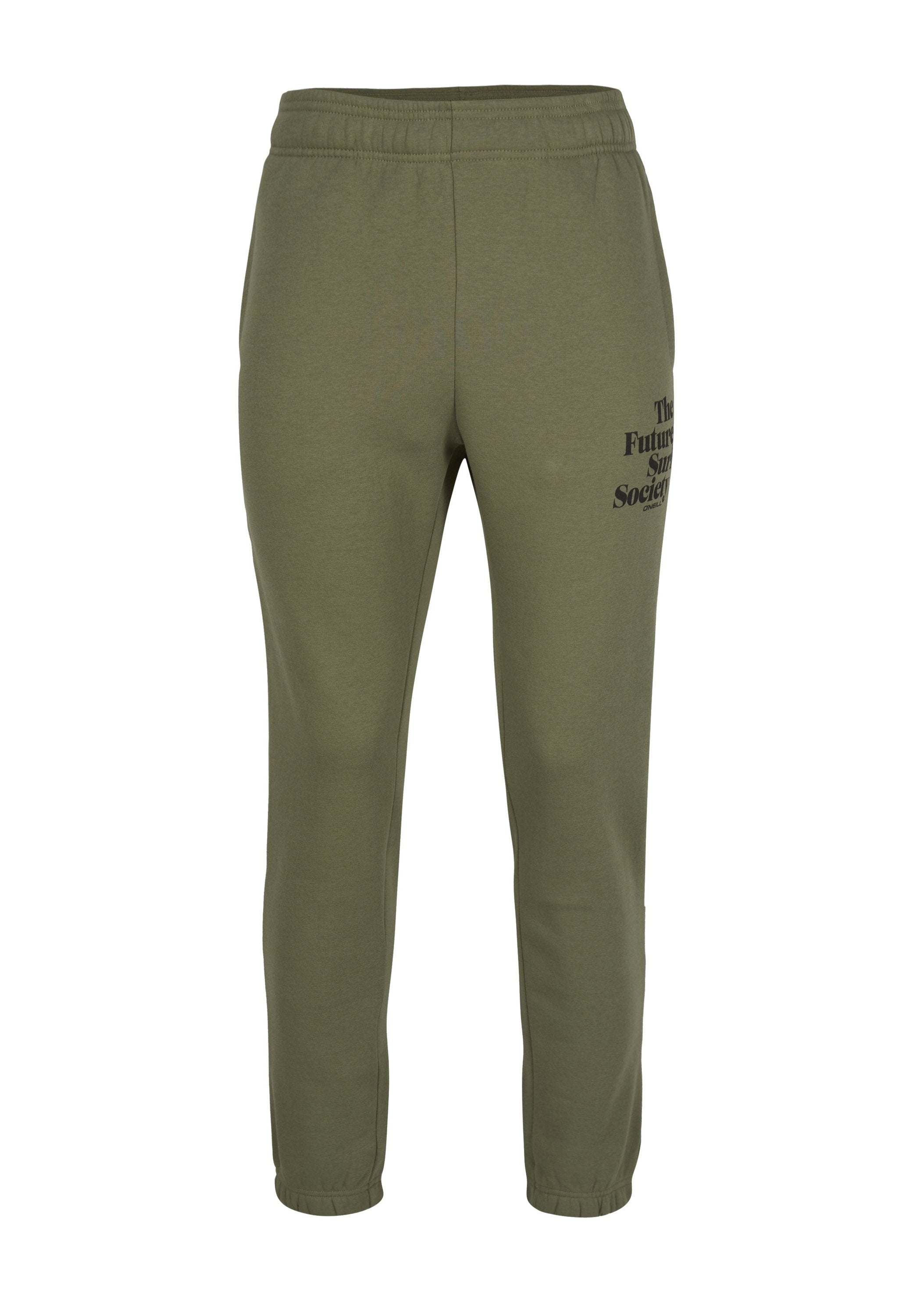 Olivgrüne Joggerhosen aus weichem Baumwollmix; mit elastischem Bund und bedrucktem Text an der Seite. Mit Bündchen an den Knöcheln.