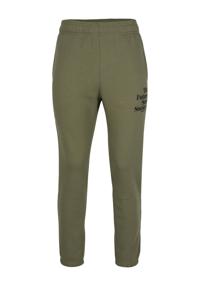 Olivgrüne Joggerhosen aus weichem Baumwollmix; mit elastischem Bund und bedrucktem Text an der Seite. Mit Bündchen an den Knöcheln.