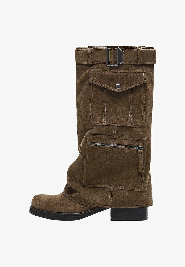 Bershka POCKETS TROUSER - FLAT BOOTS - Cowboy/Biker boots - brown