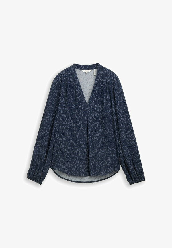 TOM TAILOR PRINTED V NECK - Blouse - small blue wave print