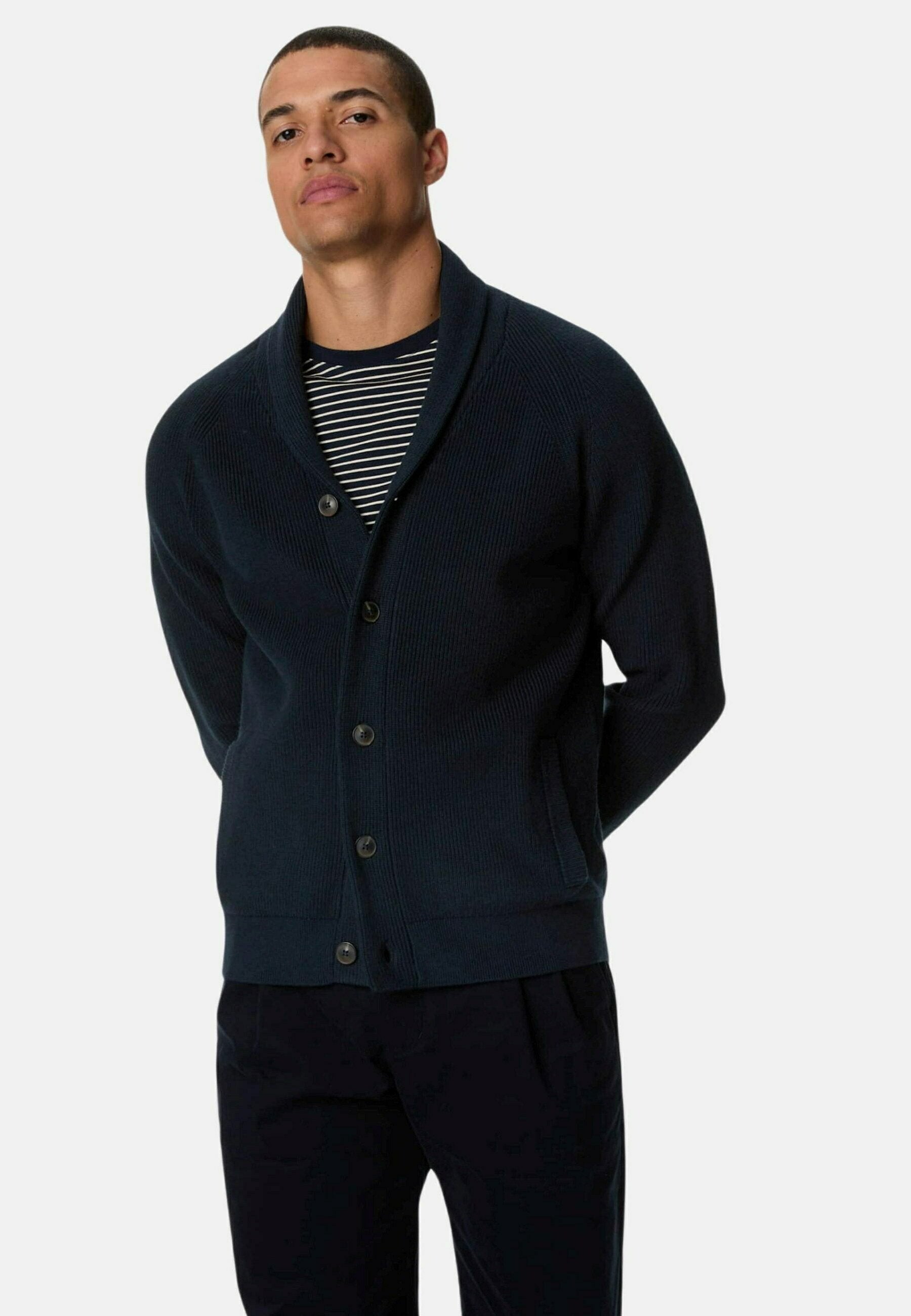 Marks & Spencer Cotton Blend Ribbed Shawl Collar