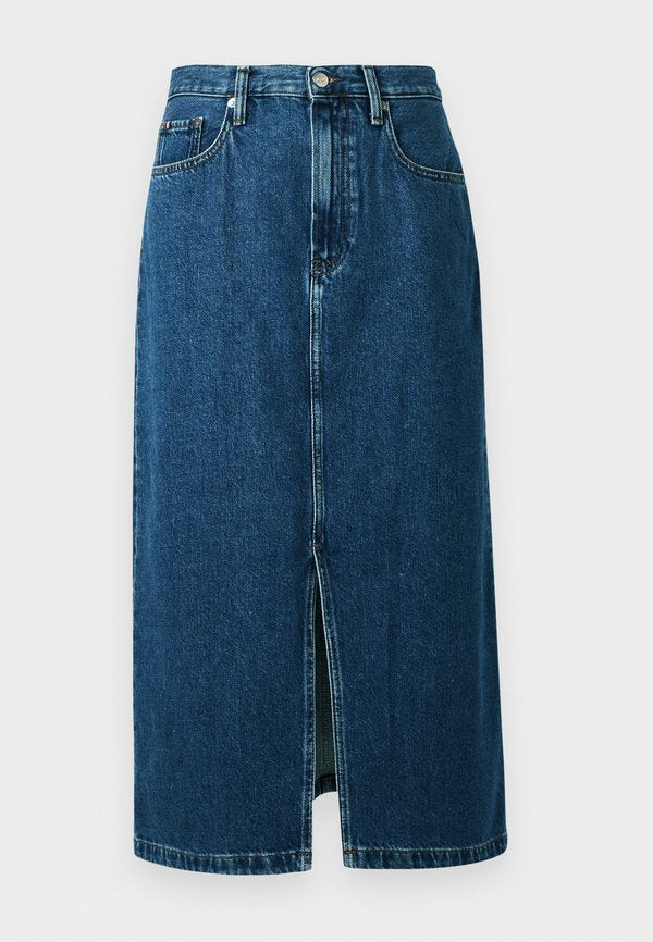 Tommy Hilfiger MIDI STRAIGHT SKIRT - Denim skirt - blue denim