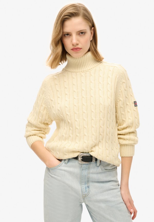 Superdry & Co SLOUCHY CABLE ROLL NECK - Jumper - natural white