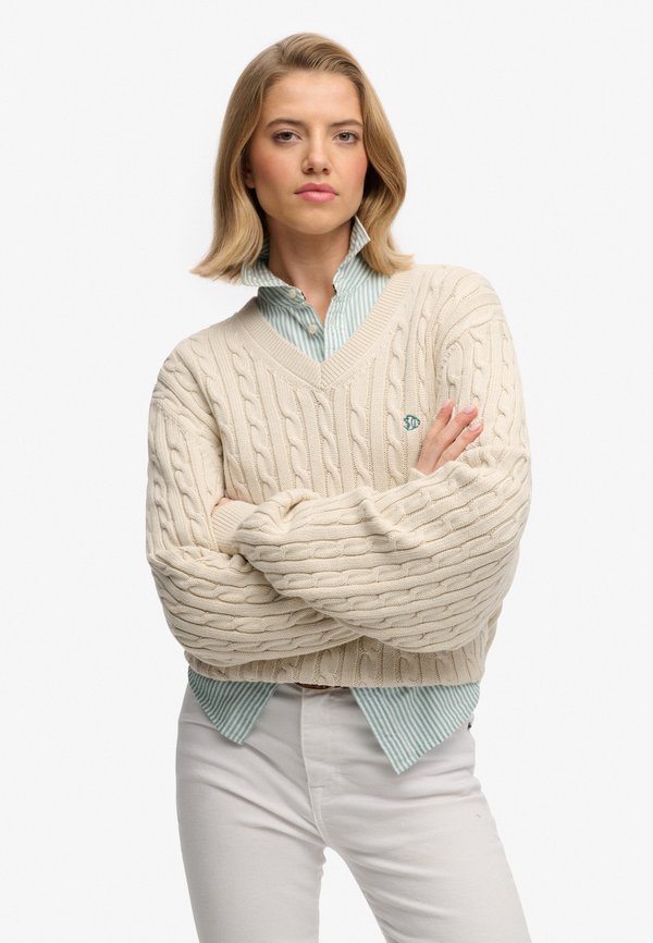 Superdry & Co OVERSIZED V NECK - Jumper - oatmeal beige