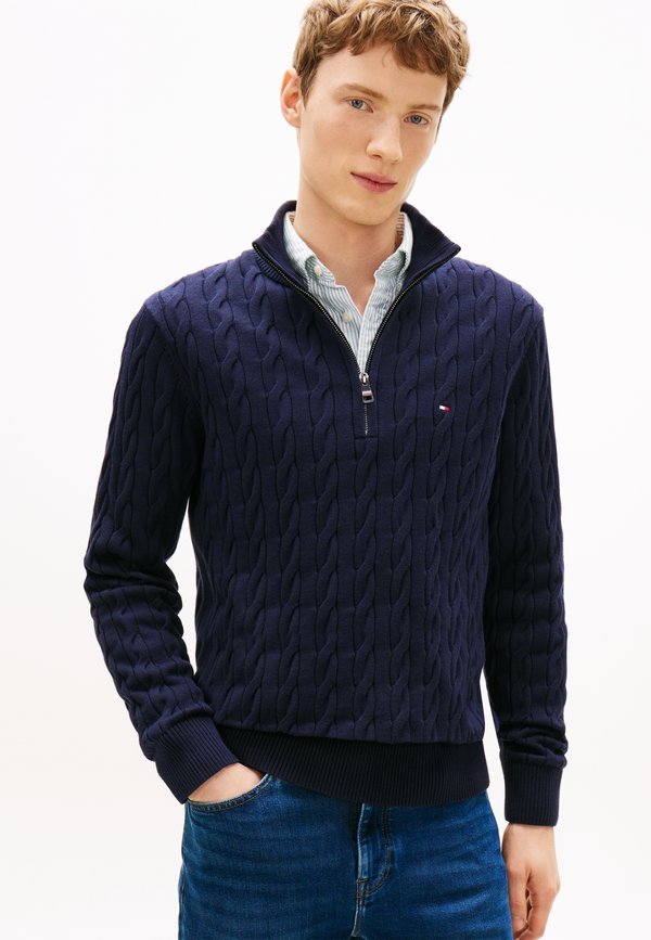Tommy Hilfiger CLASSIC CABLE ZIP MOCK - Jumper - navy blue