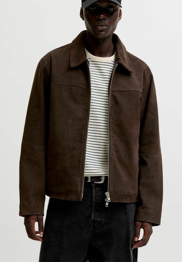 Jack & Jones Suede Suede - Leather jacket - chocolate brown