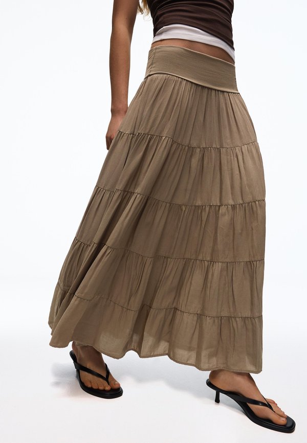 Bershka FOLD-OVER WAIST - MIDI SKIRT 01701335 - A-line skirt - khaki