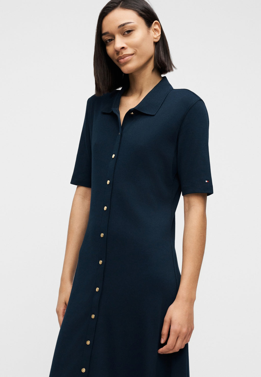 GOLD-TONE BUTTON MIDI POLO DRESS Media 5