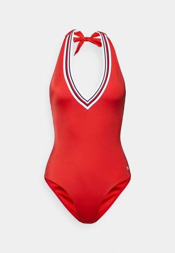 Tommy Hilfiger GLOBAL STRIPE PLUNGE HALTERNECK SWIMSUIT - Swimsuit - fireworks