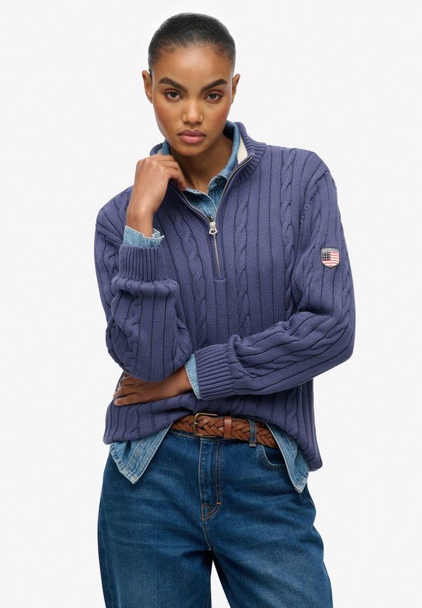 Superdry & Co SLOUCHY CABLE HALF ZIP - Jumper - soft navy