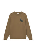 Brauner Sweatshirt aus Baumwollmischung, mit Rundhalsausschnitt, langen Ärmeln und einem strukturierten Logo "LD" in Dunkelgrün auf der linken Brust.