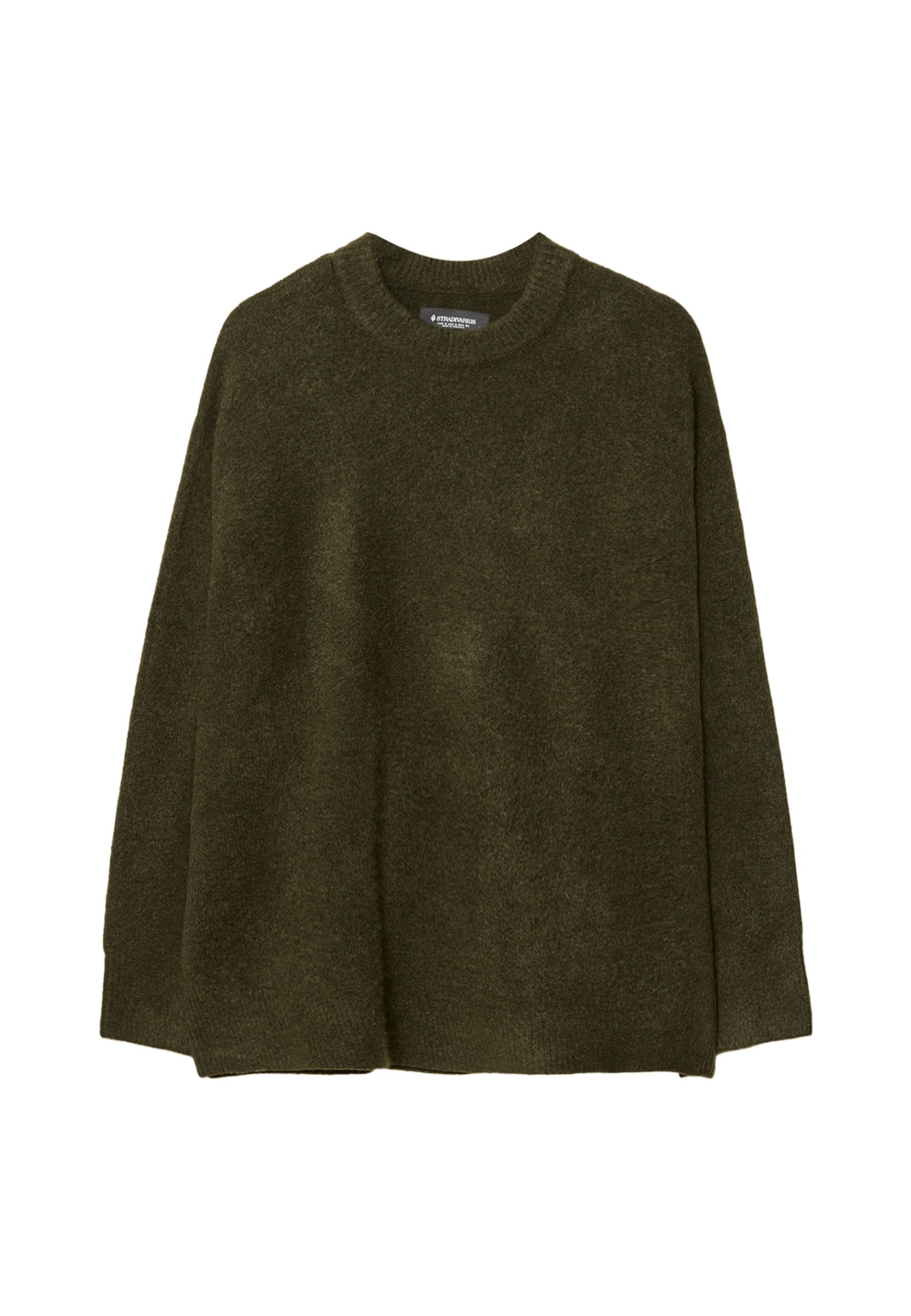 Olivgrüner Pullover mit Rundhalsausschnitt, aus weichem Strickstoff gefertigt. Bietet eine lässige Passform, lange Ärmel und gerippte Bündchen.