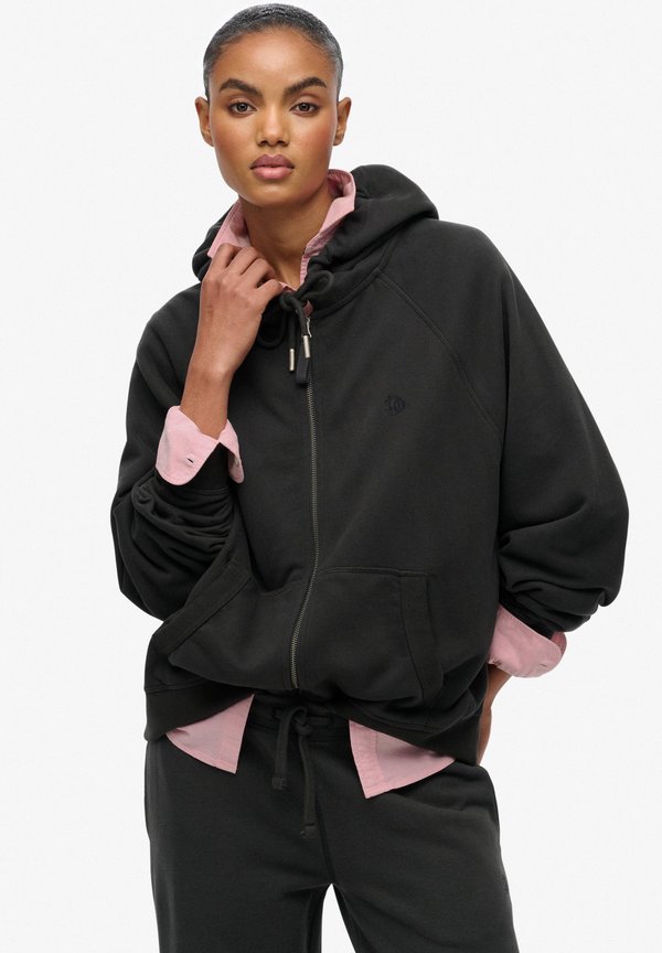 Superdry & Co STUDIOS RELAXED ZIP - Zip-up sweatshirt - washed black
