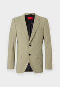 Hellgrüner Blazer mit Revers, zwei schwarzen Knöpfen und einer Brusttasche. Verfügt über ein kontrastierendes schwarzes Satinfutter.