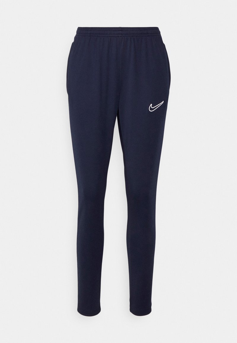 Marineblaue Jogginghosen aus weichem Stoff, mit einem elastischen Bund und einem weißen Nike-Logo am linken Oberschenkel.
