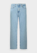Hellblaue Jeans mit geradem Bein aus Denim. Mit standardmäßigem Bund, vorderen Taschen und leicht verwaschenem Look.