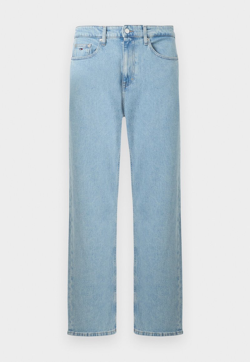 Hellblaue Jeans mit geradem Bein aus Denim. Mit standardmäßigem Bund, vorderen Taschen und leicht verwaschenem Look.