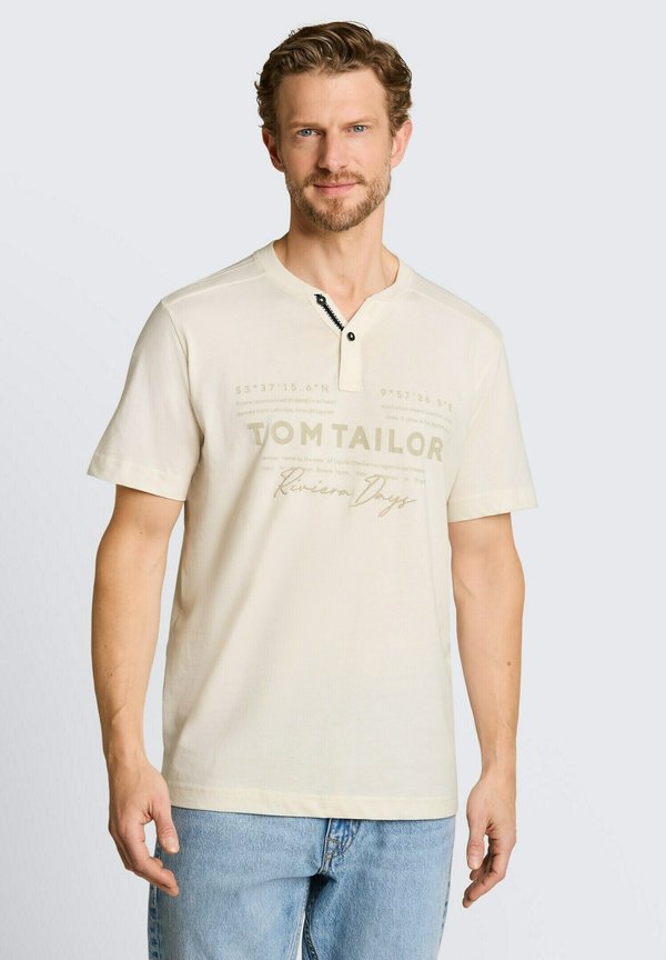 TOM TAILOR TOM TAILOR T-SHIRT HENLEY T-SHIRT IM USED-LOOK - Print T-shirt - gardenia white
