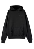 Schwarzer Kapuzenpullover aus Baumwoll-Mix, mit einer Kängurutasche, gerippten Bündchen und einem kleinen, dezenten gestickten Logo "PEGADOR".