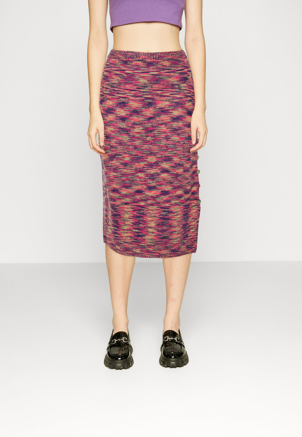 Vintage Supply SPACEDYE MIDI SKIRT WITH SIDE BUTTONDETAIL