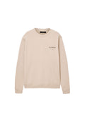 Beiger Langarm-Sweatshirt mit Rundhalsausschnitt, auf der linken Brust bedruckt mit "ALLSAINTS" und kleinem Text.