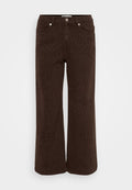 Braune weite Jeans mit einem dezenten Leopardenmuster. Aus Denim gefertigt, mit einem Fünf-Taschen-Design und einer Metallknopfverschluss.