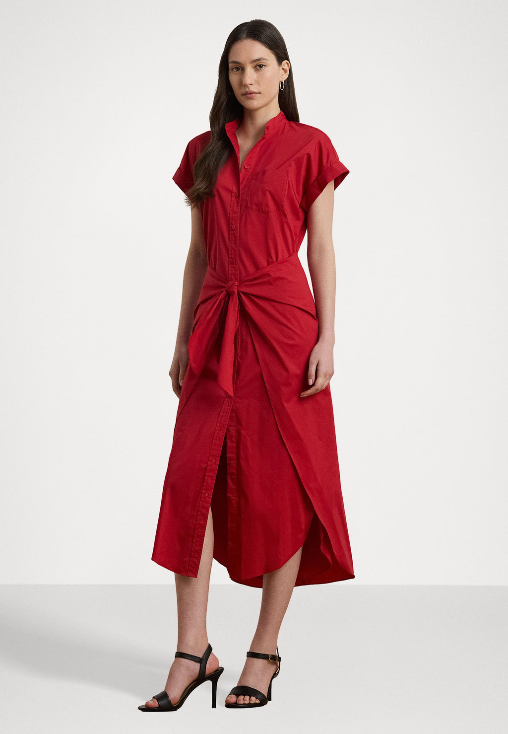 Lauren Ralph Lauren Tie Front Cotton Blend Shirtdress