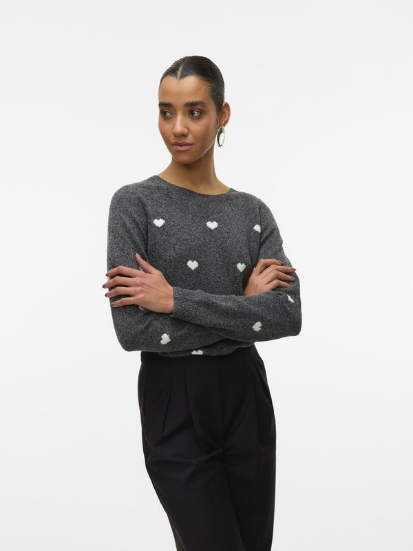 Vero Moda VMDOFFY - Jumper - dark grey melange/white