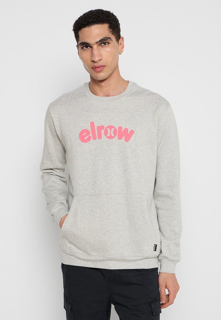 Hellgrauer Sweatshirt aus Baumwollmischung mit einem bunten "elrow"-Grafik in Pink, einem einfachen Rundhalsausschnitt und langen Ärmeln.
