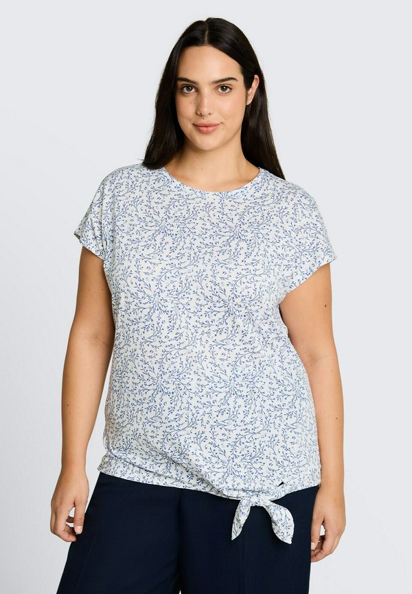 TOM TAILOR TOM TAILOR T-SHIRT PLUS SIZE - T-SHIRT MIT KNOTENDETAIL - Print T-shirt - white small leaves design