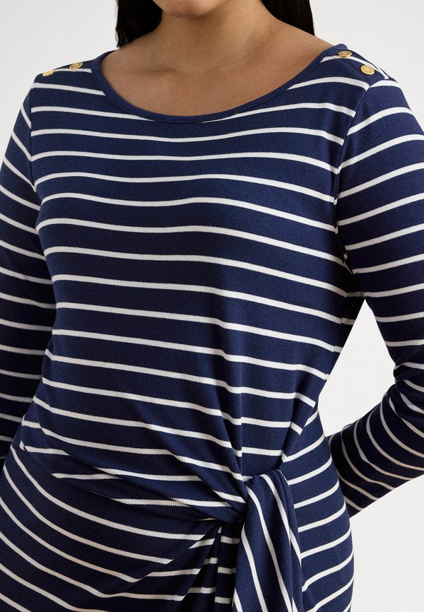 Lauren Ralph Lauren Woman STRIPED TIE-FRONT COTTON-BLEND DRESS