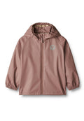 Kinder staubrosa Kapuzen-Regenjacke mit Frontreißverschluss, elastischen Bündchen und einem kleinen runden Logo auf der Brust.