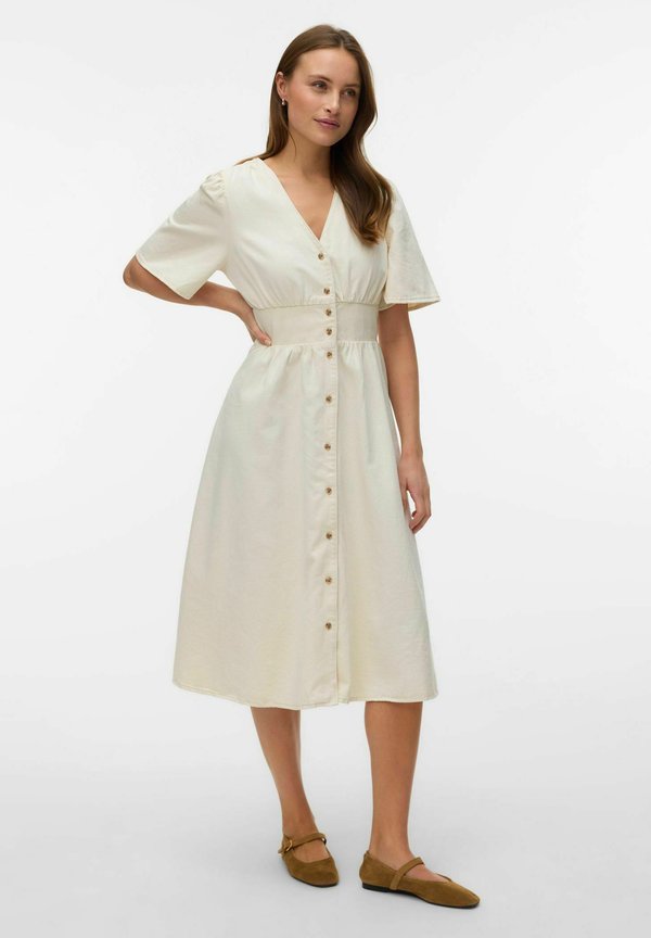 Vero Moda Denim VMMELANEY Midi - Denim dress - ecru