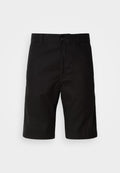 Schwarze Shorts aus festem Stoff, mit geradem Schnitt, Knopfverschluss und glatter Textur ohne sichtbare Muster.