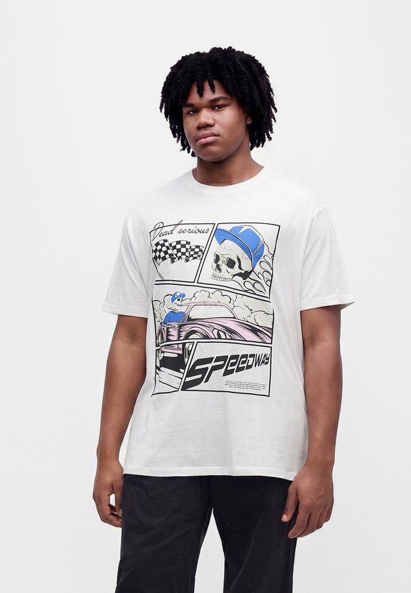 Jack & Jones JJTRACK SKULL TEE CREW NECK - Print T-shirt - bright white