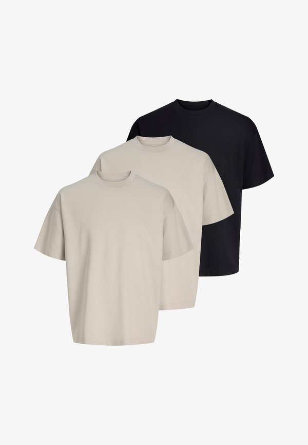 Jack & Jones JACK & JONES 3 PACK - Basic T-shirt - beige   schwarz