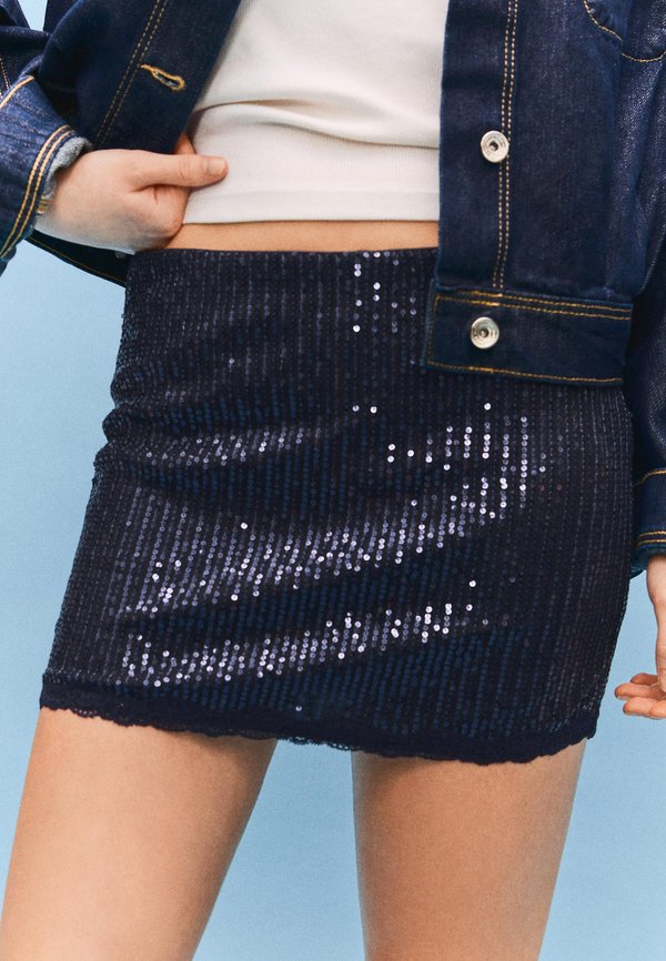 Bershka SEQUINNED - Mini skirt - royal blue