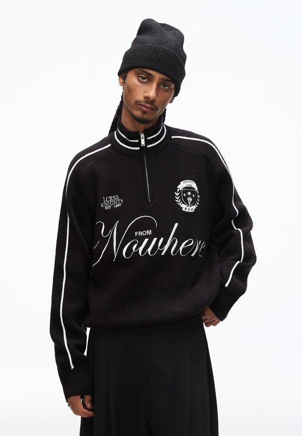 Bershka EMBROIDERED QUARTER - Jumper - black