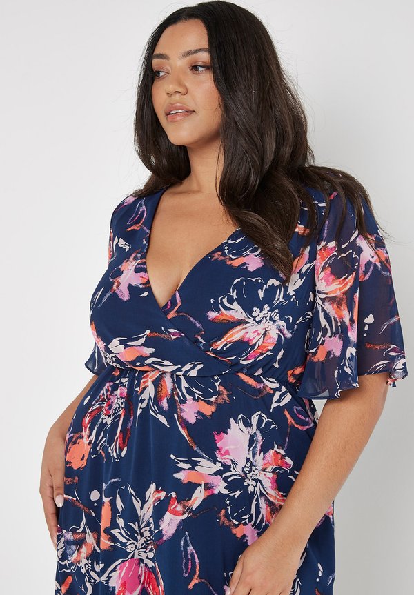 Apricot CURVE ABSTRACT FLORAL WRAP MIDI