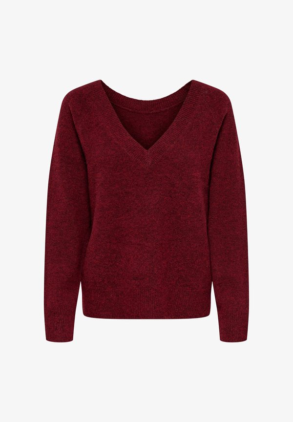 ONLY ONLRENE LS V-NECK REVERSIBEL KNT NOOS - Jumper - cabernet