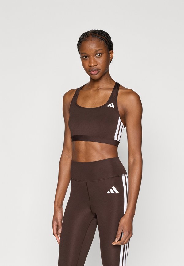 adidas Performance OPTIME ESSENTIALS WORKOUT 3 STRIPES MEDIUM SUPPORT - Medium support sports bra - aurora coffee/white