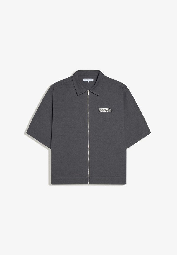 Bershka BOXY EMBROIDERED SHIRT - Shirt - dark grey
