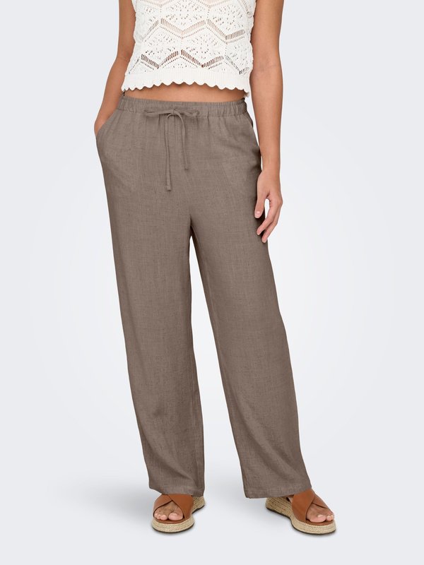 ONLY ONLSIESTA Straight Fit Linen - Trousers - walnut