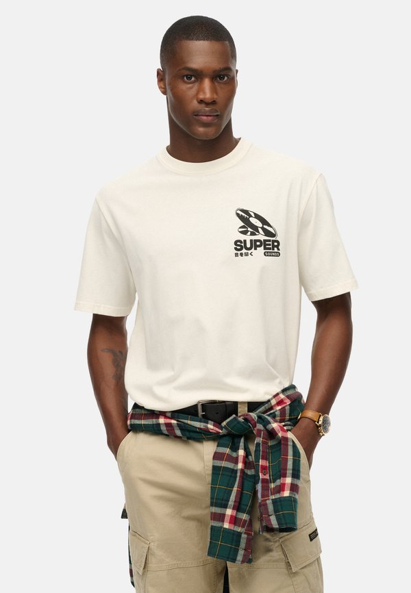 Superdry & Co RECORD LABEL - Print T-shirt - cream