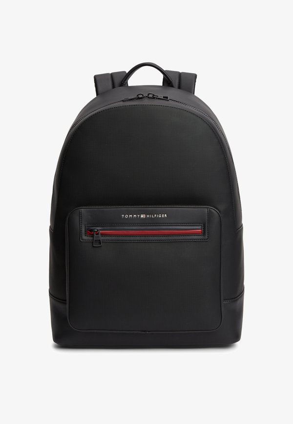 Tommy Hilfiger METAL LOGO TEXTURED DOME BACKPACK - Rucksack - black